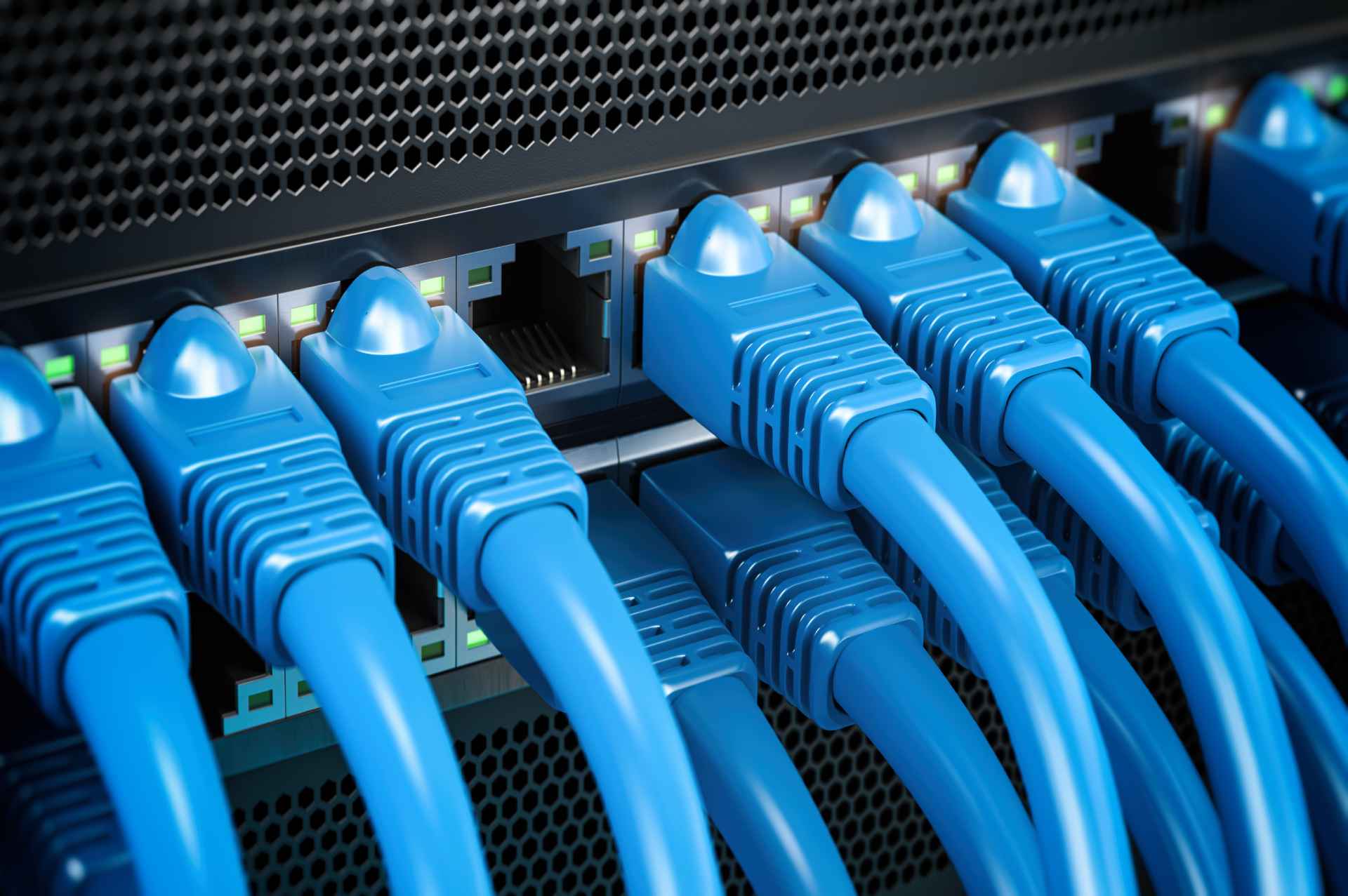 A close-up of networking equipment